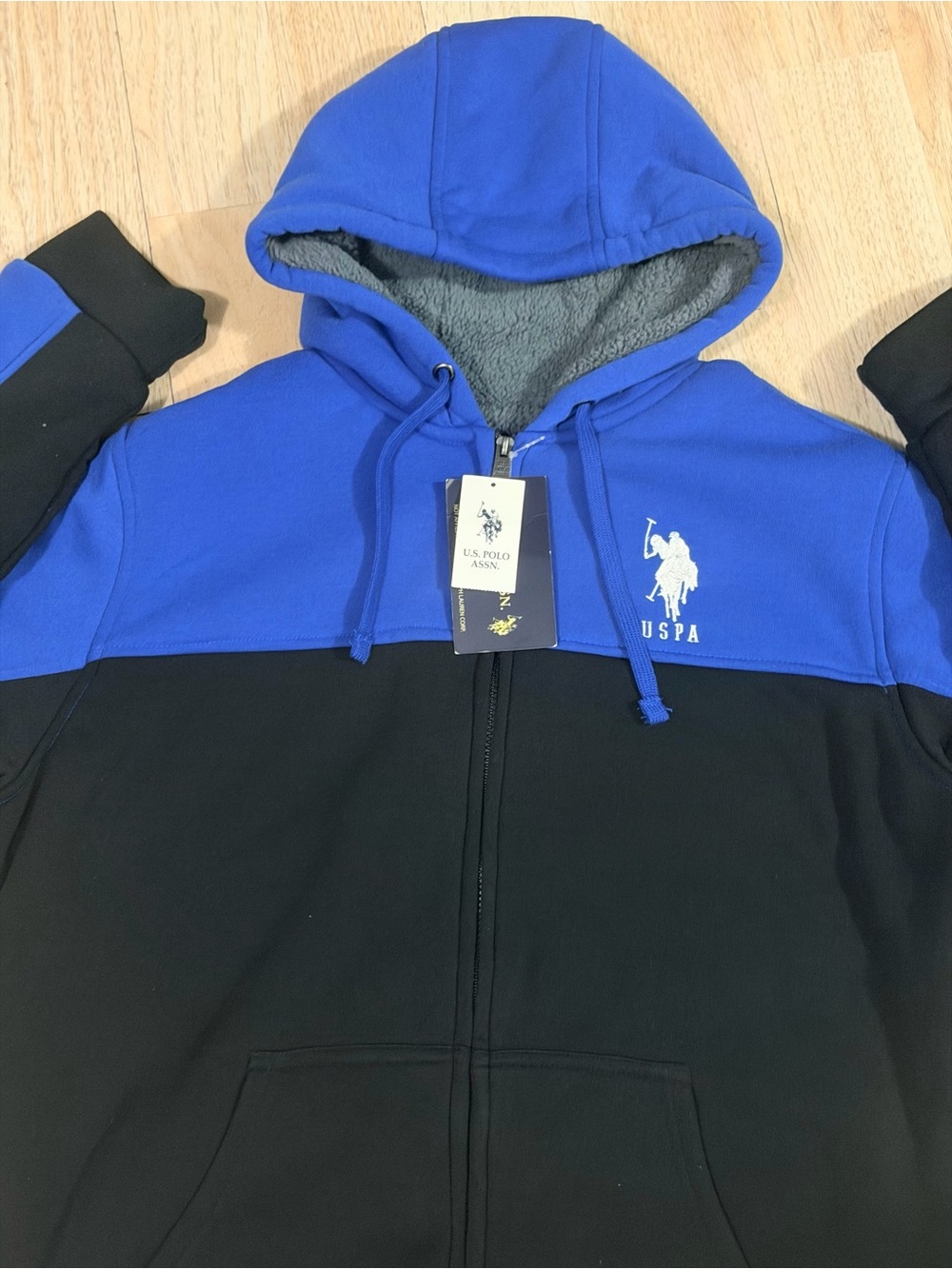 U.S. Polo Assn. Blue and Black Fleece-Lined Zip Hoodie